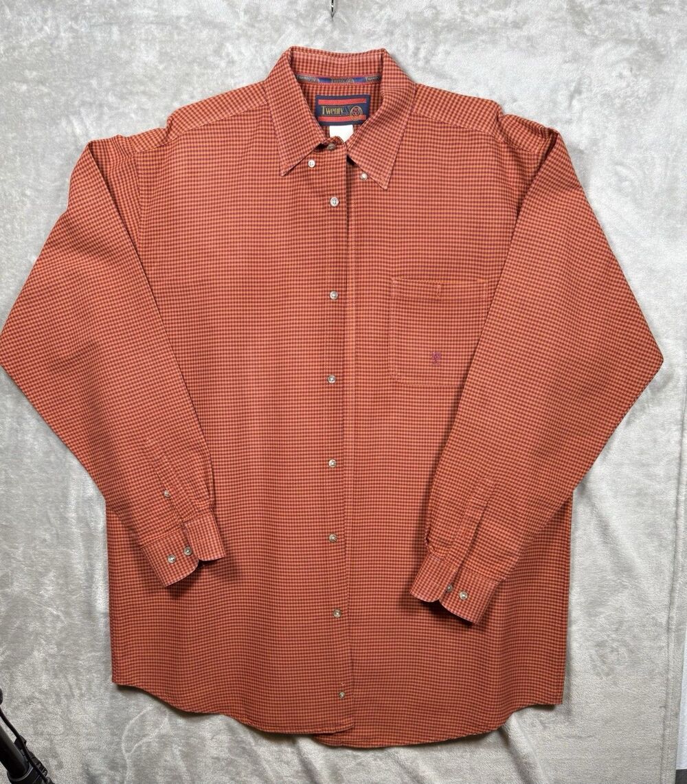 Wrangler Twenty X Western Shirt Men XL Orange Purple Plaid Button Up Cowboy